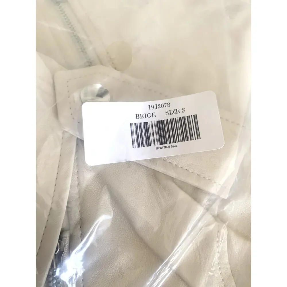 Lulus Out for the Night Beige Vegan Leather Moto Jacket S NWT